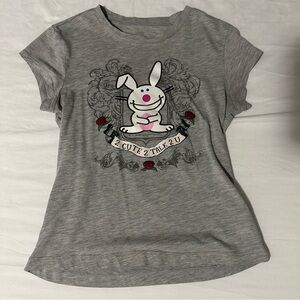 Gray Tee with Bunny Graphic and Text